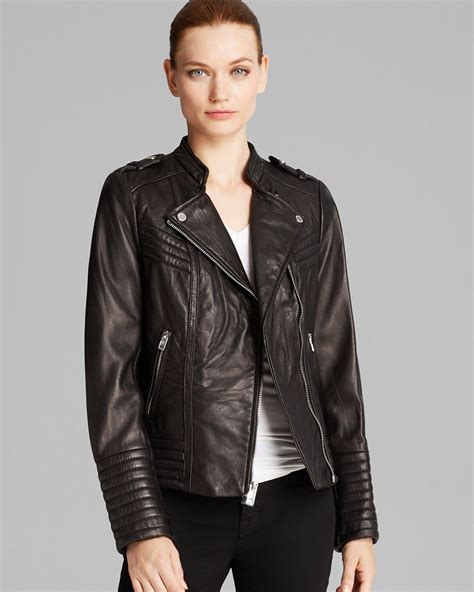 michael kors leather sleeve coat|Michael Kors leather motorcycle jacket.